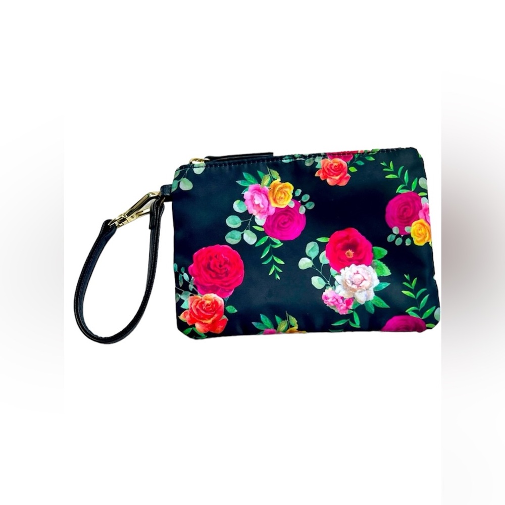 Betsey Johnson Floral Wristlet Bag Clutch Purse, Black, Pink, Red